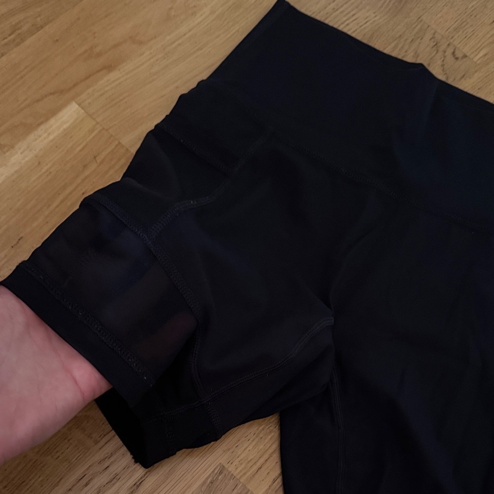 aerie Black High-Rise Bike Shorts with Sheer Paneling